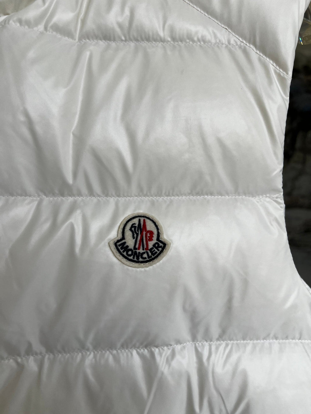 Moncler White Quilted Puffer Vest with Stand Collar