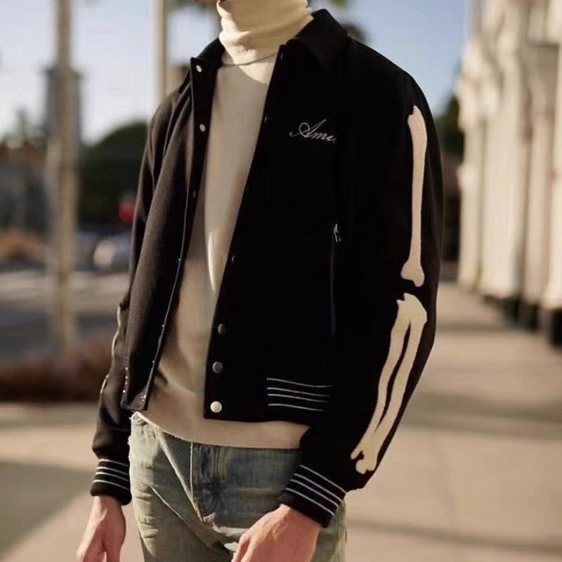 AMIRI thickened loose bomber baseball jacket black