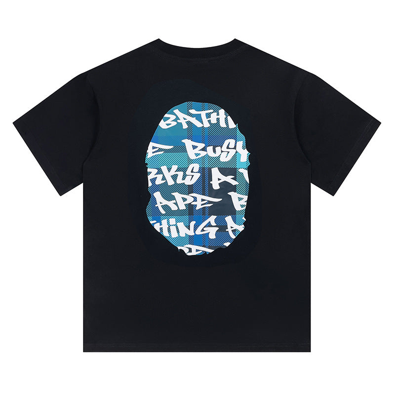 BAPE Blue Stroke Camo Big Ape Head Men's T-Shirt - Black