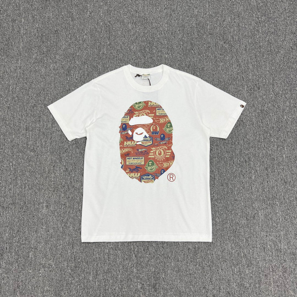 BAPE × Hot Wheels Collab Ape Head Sticker-Fill Badge Print Tee Oversized Unisex T-Shirt