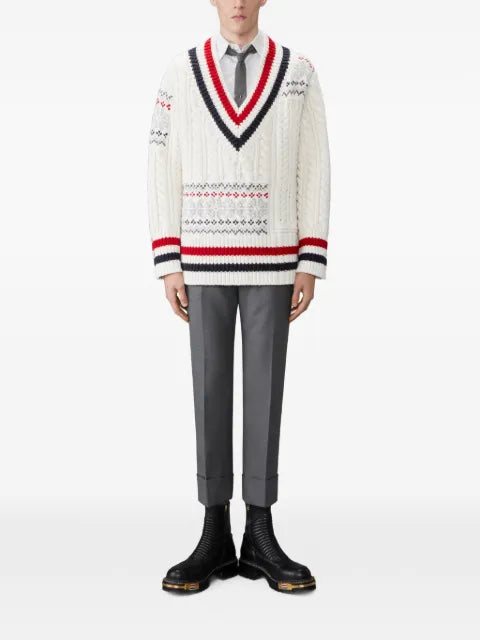 Thom Browne merino-wool Fair Isle cable-knit pullover