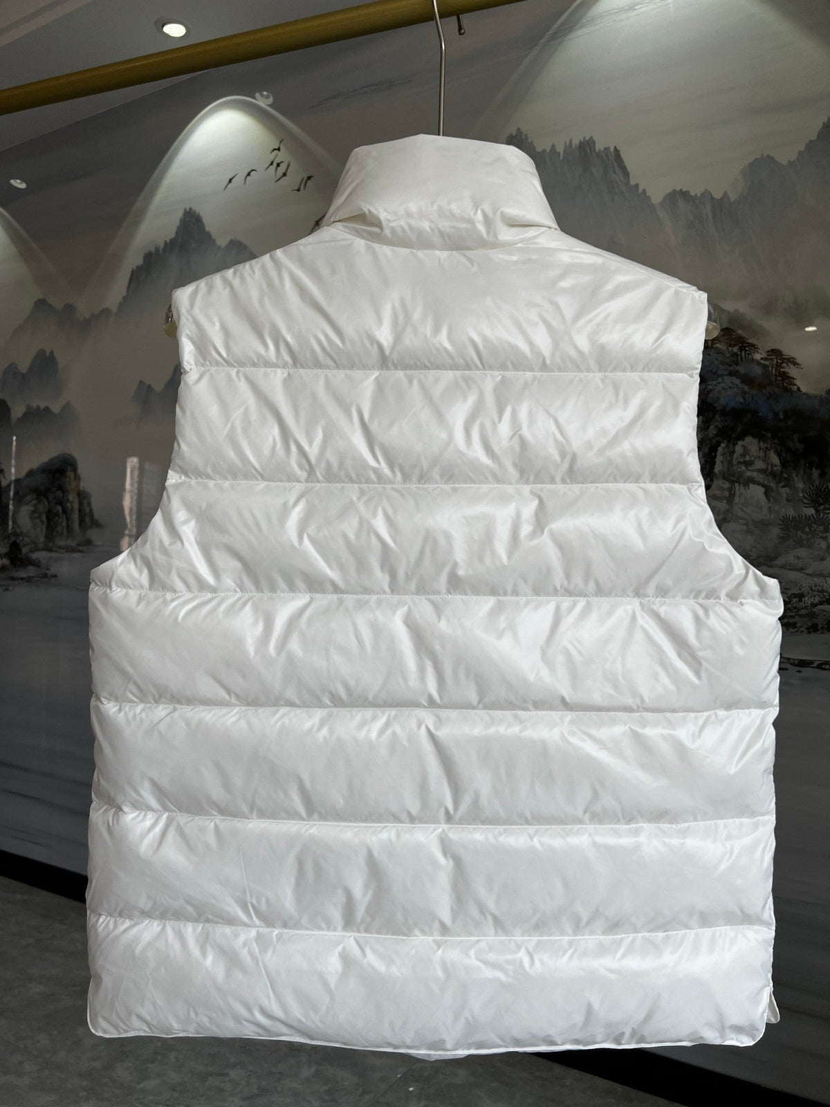 Moncler White Quilted Puffer Vest with Stand Collar