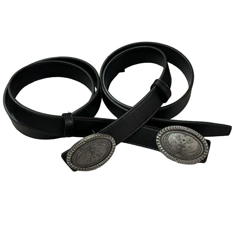 Wide Leather Belt Oval Dark Element Vintage Metal Buckle Waist Belt