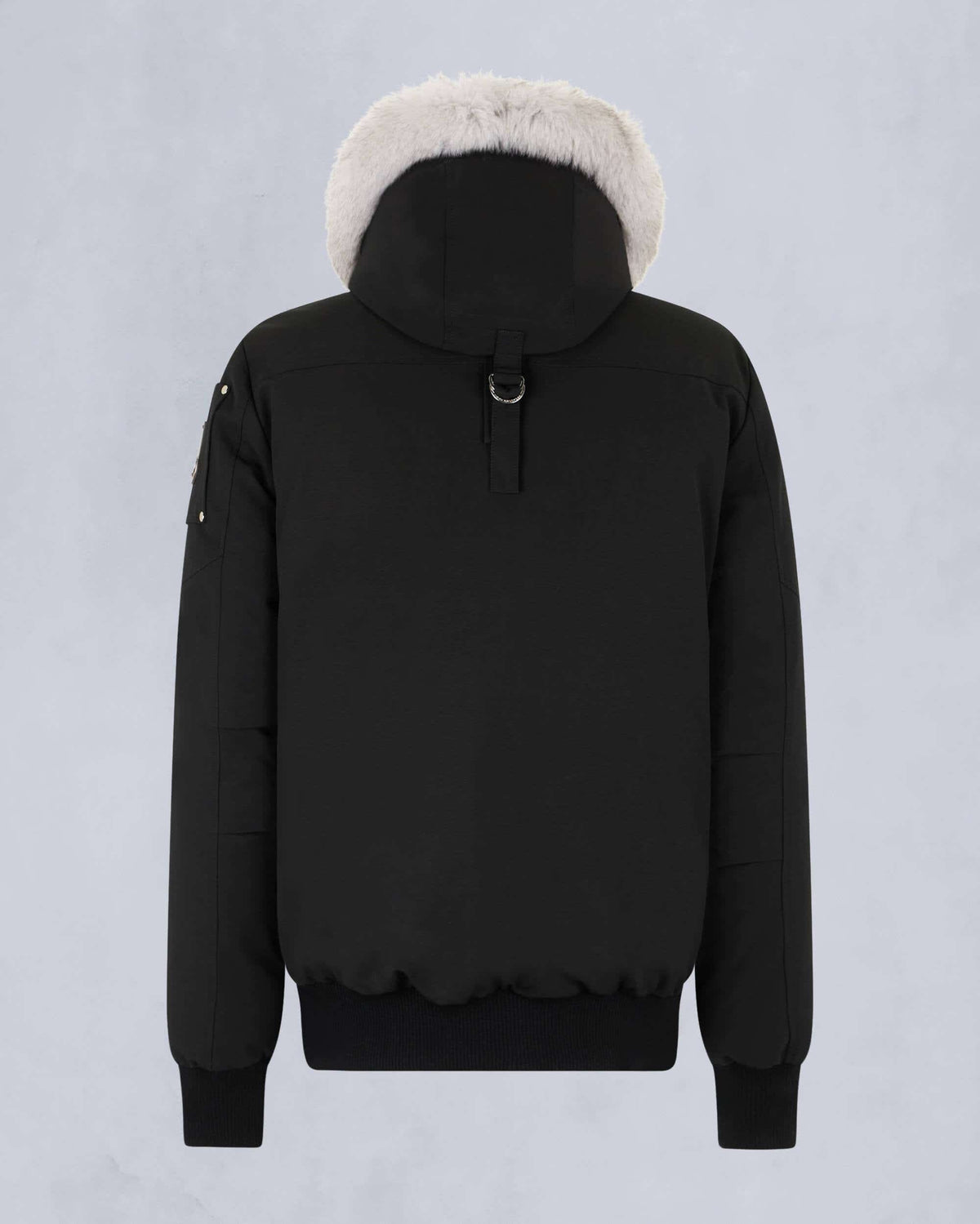 Moose Knuckles White Fur-Trim Hooded Bomber Jacket