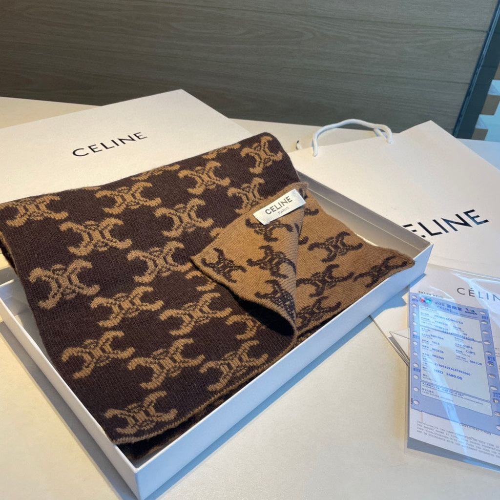 Celine Style Triomphe Monogram Knit Scarf