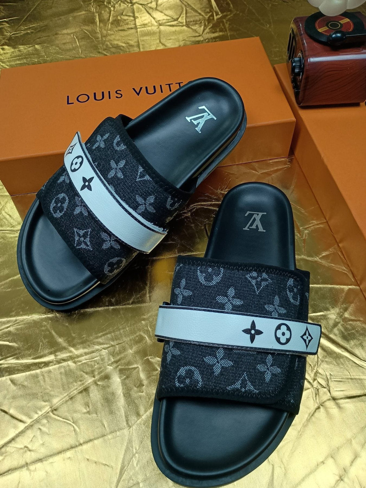 Louis Vuitton Black Graphic Band Slide Sandals