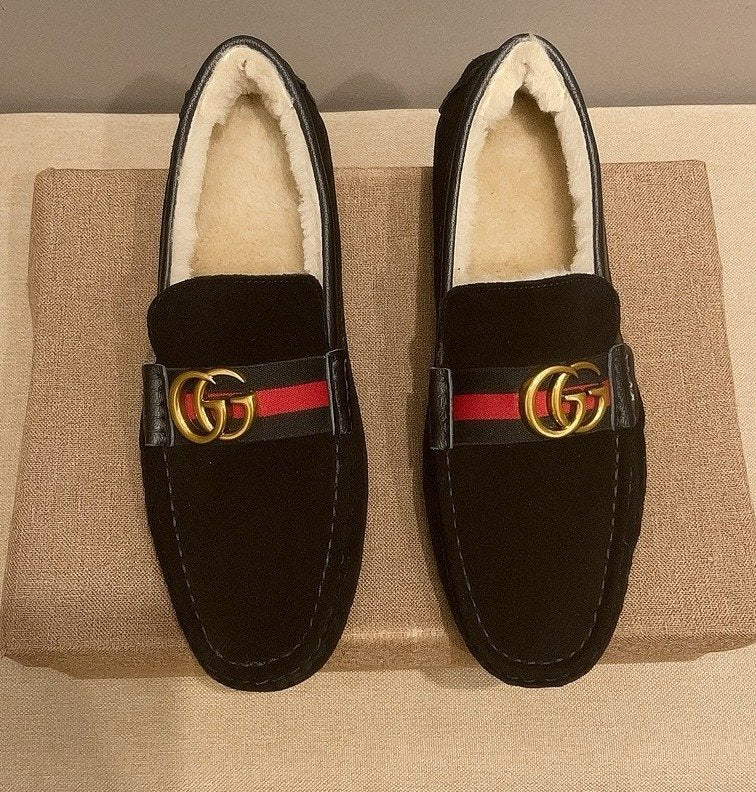 Gucci Men's Black Stripe Plush-Lined Loafers