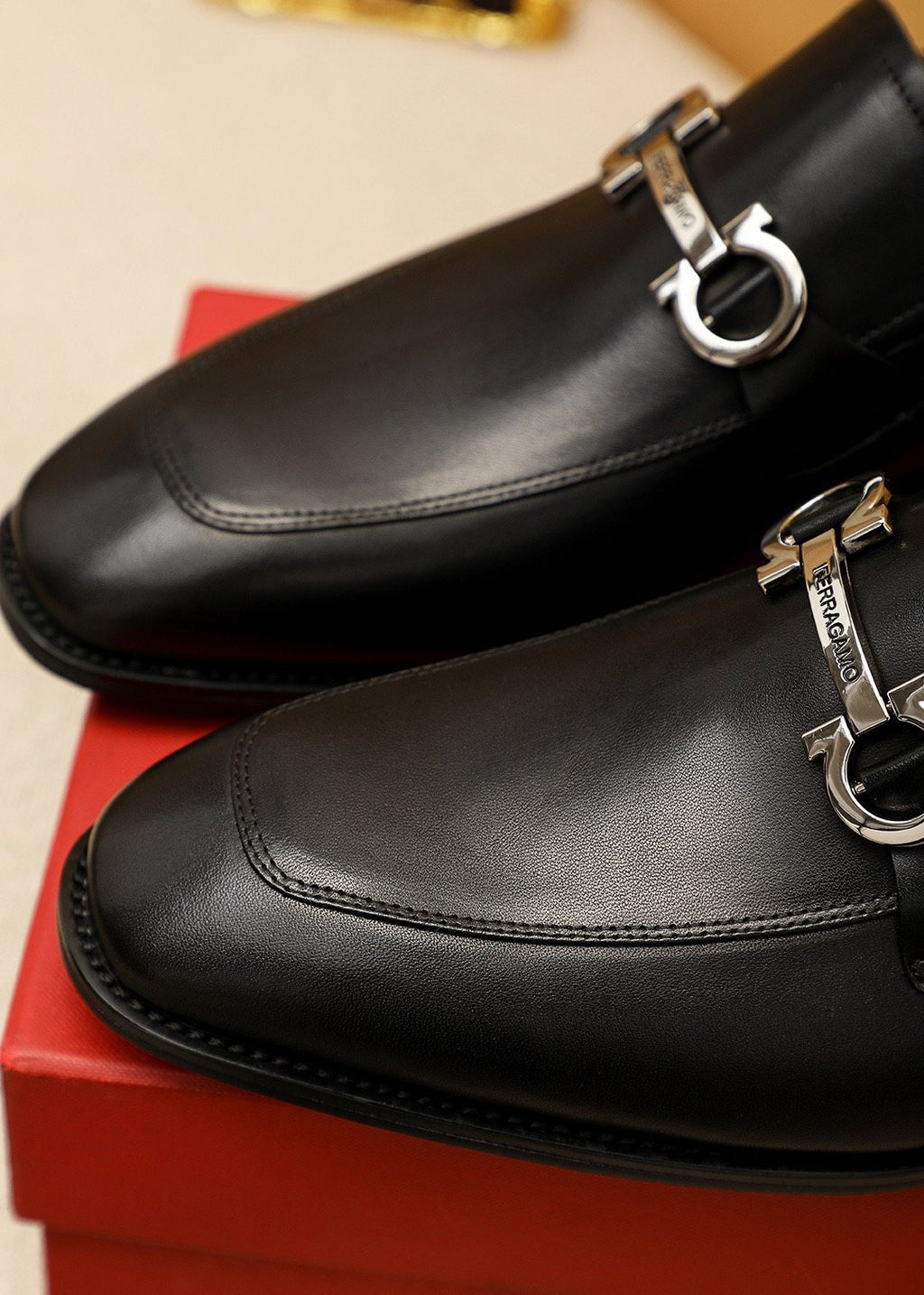 Ferragamo Black Leather Bit Loafers - Almond Toe