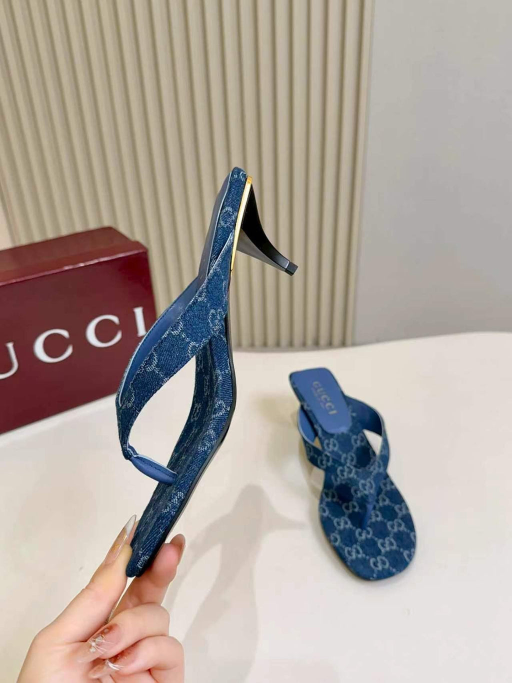 Gucci Women's Blue Monogram Slingback Sandals