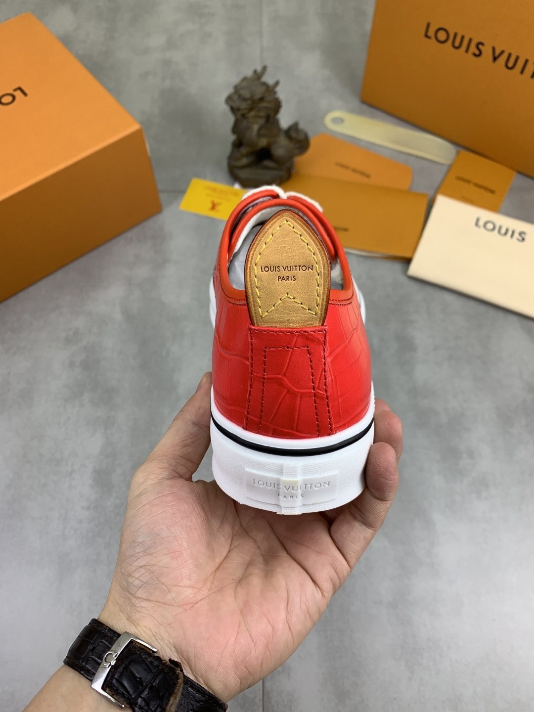 Louis Vuitton Red Embossed Low-Top Sneakers