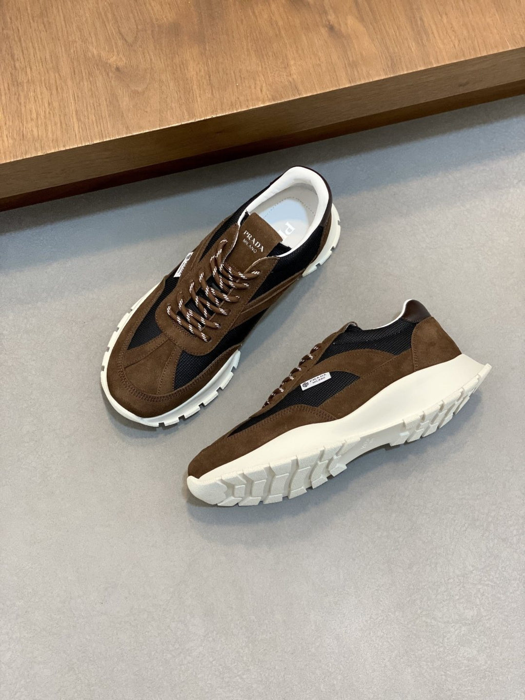 Prada Men's Geometric Panel Sneakers - Contrast Stitching