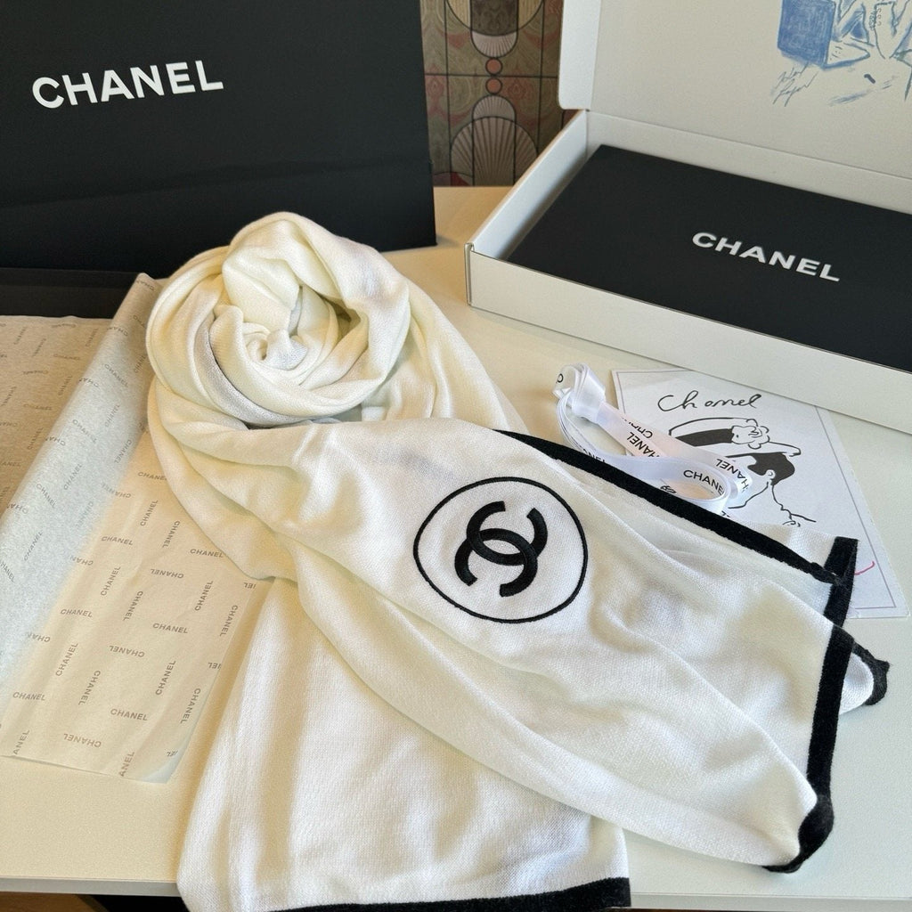 Chanel Contrast-Trim Logo Scarf