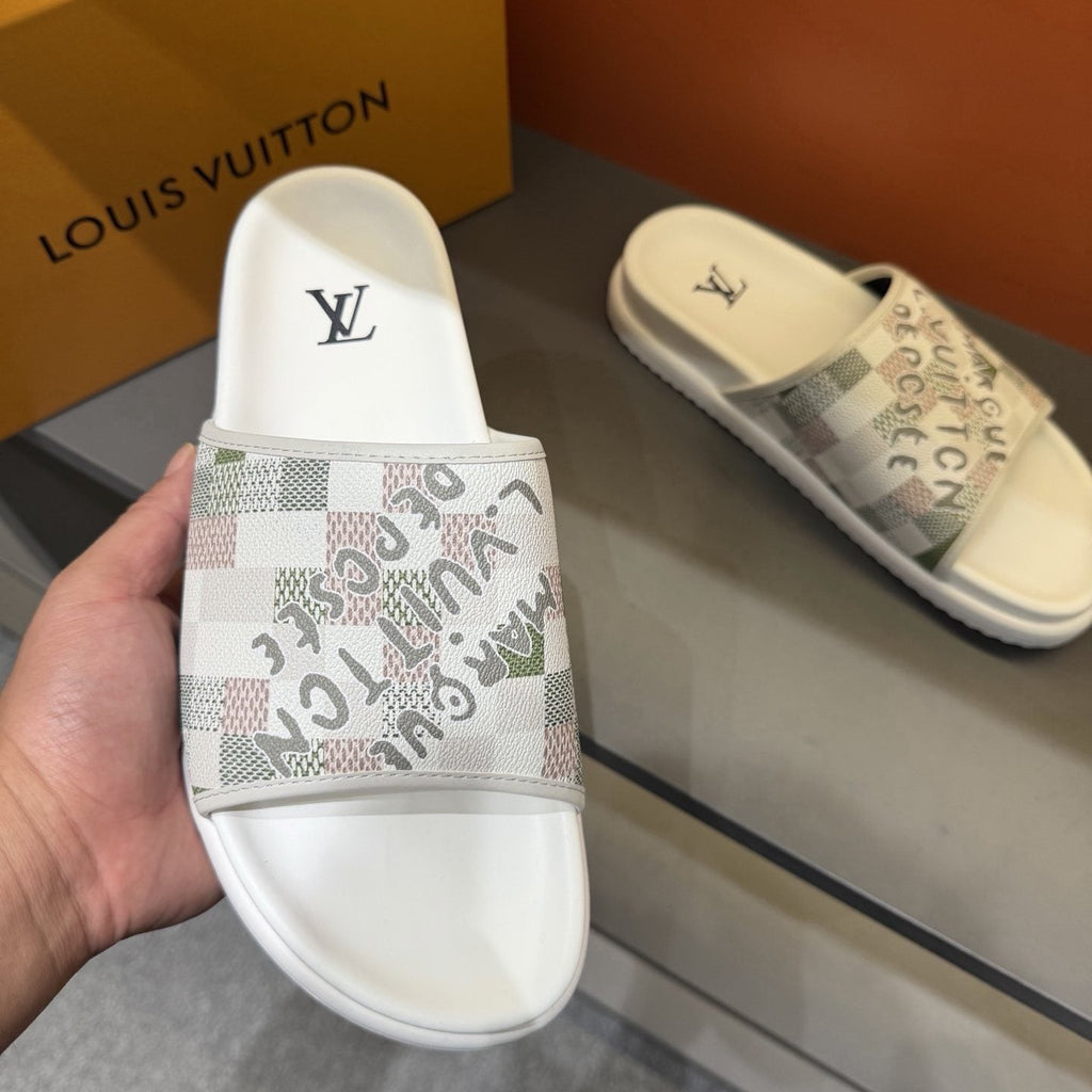 Louis Vuitton Graphic Strap Slide Sandals - Slip-On Construction