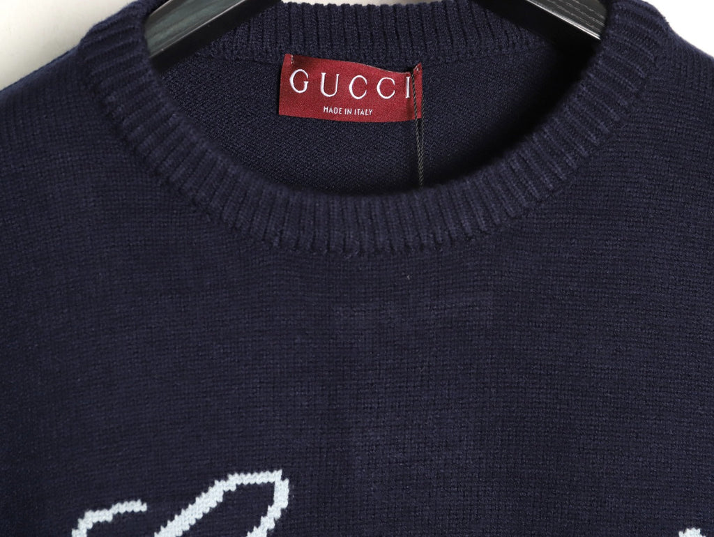 Gucci Signature-Logo Crewneck Sweater - Navy