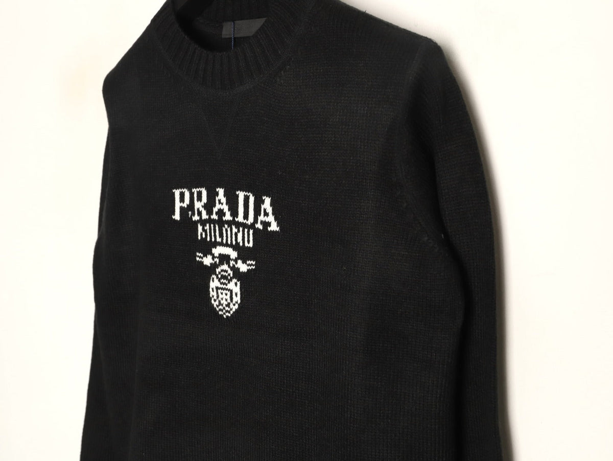 Prada Milano Logo Crewneck Knit Sweater - Black