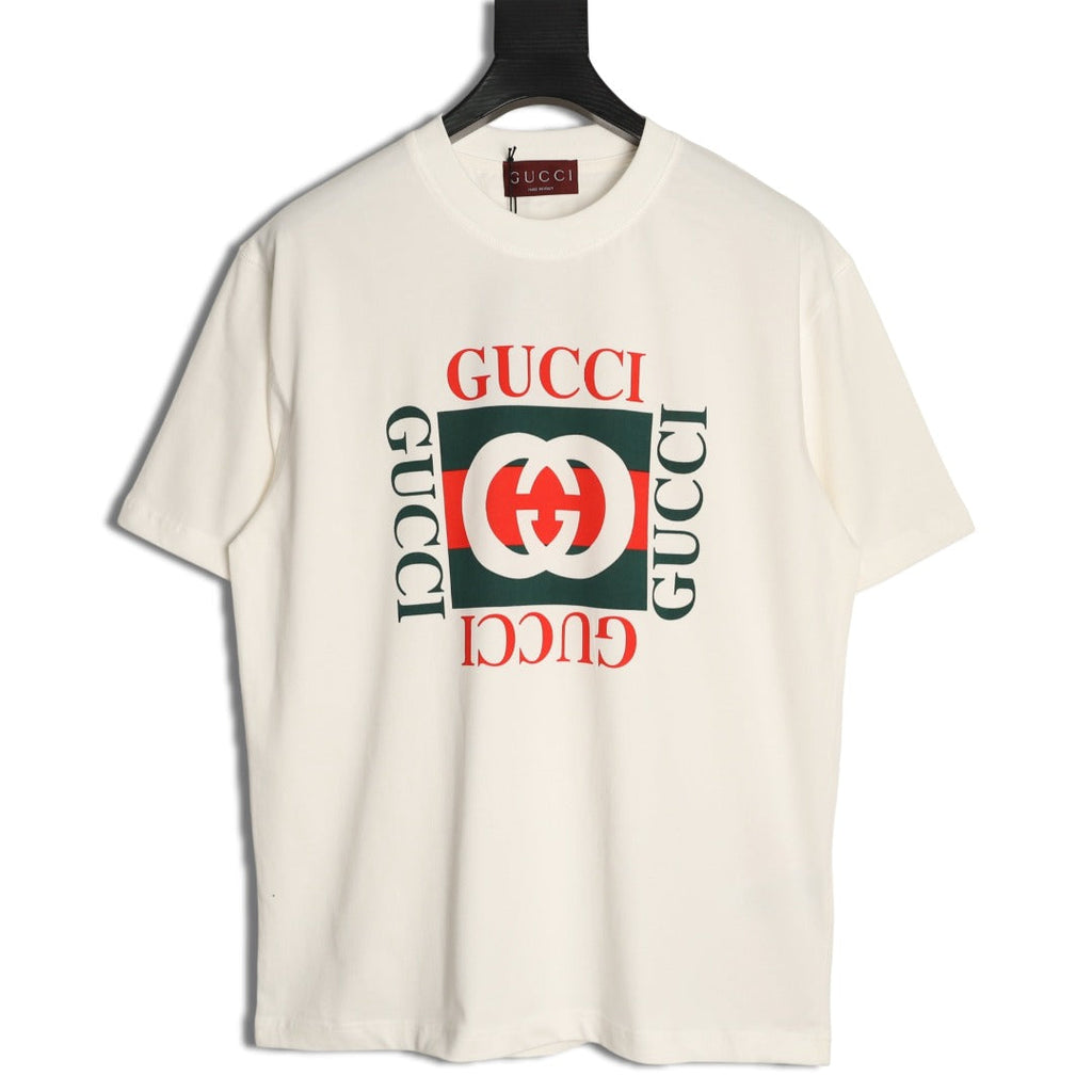 Gucci Interlocking-G Square Lettering T-Shirt - Cream with Red and Green